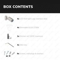 Set of 4 dimmable LED wall lamp Lago 2700K - Stainless steel - IP44 - GU10 - Incl. dimmer with remote control