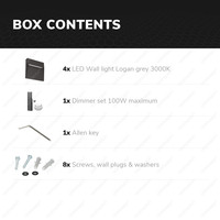 Set van 4 dimbare LED Wandlamp Logan Antraciet 6 Watt - 3000K - IP54 - Incl. dimmer met afstandsbediening