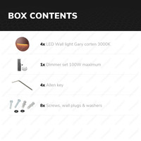 Set of 4 dimmable LED wall light Gary corten 6 Watt - 3000K - IP54 - Incl. dimmer with remote control