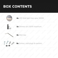 Set van 4 dimbare LED Wandlamp Gary grijs 6 Watt - 3000K - IP54 - Incl. dimmer met afstandsbediening