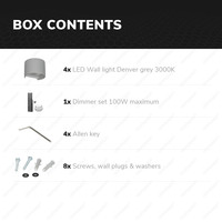 Set van 4 dimbare LED Wandlamp Denver grijs 6 Watt - 3000K - Up & Down light - IP54 - Incl. dimmer met afstandsbediening