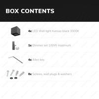 Set of 4 dimmable LED Wall light Kansas black 6 Watt - 3000K - Up & Down light - IP65 - Incl. dimmer with remote control