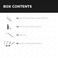 Set van 2 dimbare LED Wandlamp Dallas XL wit 24 Watt - 3000K - Up & Down light - IP54 - Incl. dimmer met afstandsbediening