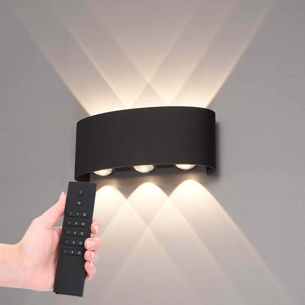 HOFTRONIC™ Set van 2 dimbare LED Wandlamp Tulsa zwart 6 Watt 3000K Up Down light IP54 Incl. dimmer met afstandsbediening