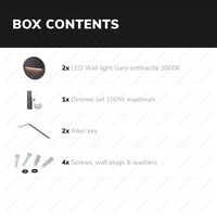 Set of 2 dimmable LED wall light Gary Anthracite 6 Watt - 3000K - IP54 - Incl. dimmer with remote control