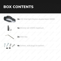 Set van 2 dimbare LED Wandlamp Dayton dubbel zwart 12 Watt - 3000K - Up & Down light - kantelbaar - IP54 - Incl. dimmer met afstandsbediening