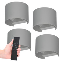 Set van 4 dimbare LED Wandlamp Denver grijs 6 Watt - 3000K - Up & Down light - IP54 - Incl. dimmer met afstandsbediening
