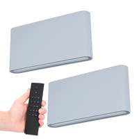 Set van 2 dimbare LED Wandlamp Dallas M grijs 12 Watt - 3000K - Up & Down light - IP54 - Incl. dimmer met afstandsbediening