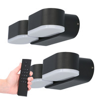 Set van 2 dimbare LED Wandlamp Dayton dubbel zwart 12 Watt - 3000K - Up & Down light - kantelbaar - IP54 - Incl. dimmer met afstandsbediening