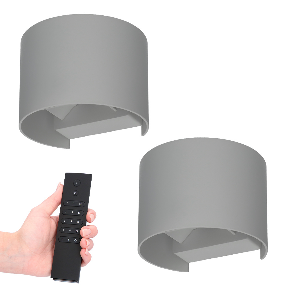 HOFTRONIC™ Set van 2 dimbare LED Wandlamp Denver grijs 6 Watt - 3000K - Up & Down light - IP54 - Incl. dimmer met afstandsbediening