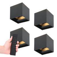 Set of 4 dimmable LED Wall light Kansas black 6 Watt - 3000K - Up & Down light - IP65 - Incl. dimmer with remote control
