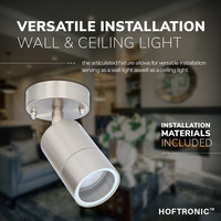 Lago kantelbare wandlamp - Dimbaar - IP44 - Exclusief GU10 - Spotlight voor binnen en buiten - Geschikt als wandspot en plafondspot - RVS