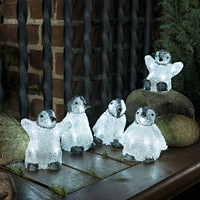 Weihnachtsfigur Außenbereich - 5 Pinguine - 40 LEDs - 12.5 cm hoch - Neutral weiß - Dimmbar - Weinachtsbeleuchtung