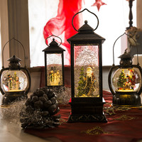 Indoor snow lantern - Santa by the Christmas tree - Warm white - 20 cm - Water lantern - Battery-powered lighting - Timer - Christmas lights