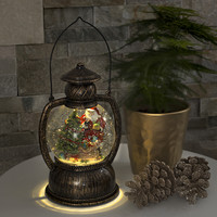 Indoor snow lantern - Santa by the Christmas tree - Warm white - 20 cm - Water lantern - Battery-powered lighting - Timer - Christmas lights