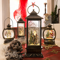 Indoor snow lantern - Santa by the Christmas tree - Warm white - 20 cm - Water lantern - Battery-powered lighting - Timer - Christmas lights