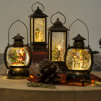 Indoor snow lantern - Santa by the Christmas tree - Warm white - 20 cm - Water lantern - Battery-powered lighting - Timer - Christmas lights
