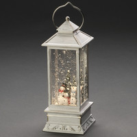 Schneelaterne für Innenbereich - Klassischer Stil - Schneemann - Warmweiß - 10.5 x 27.5 cm - Wasserlaterne - Batteriebetriebene Beleuchtung - Zeitschaltuhr - Weinachtsbeleuchtung