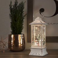 Schneelaterne für Innenbereich - Klassischer Stil - Schneemann - Warmweiß - 10.5 x 27.5 cm - Wasserlaterne - Batteriebetriebene Beleuchtung - Zeitschaltuhr - Weinachtsbeleuchtung
