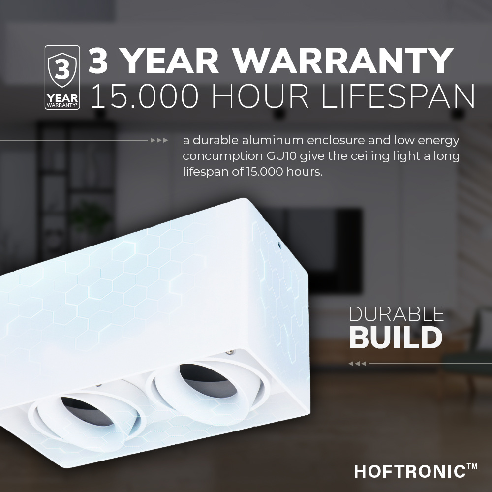 Dimbare LED Opbouwspot/plafondspot plafond Esto Wit 2 lichts/dubbel kantelbaar incl. 2x GU10 spot 5W 6000K