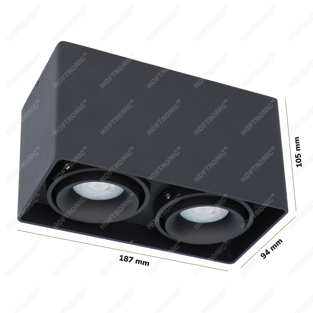 Dimbare LED Opbouwspot/plafondspot plafond Esto Zwart 2 lichts/dubbel kantelbaar incl. 2x GU10 spot 5W 6000K