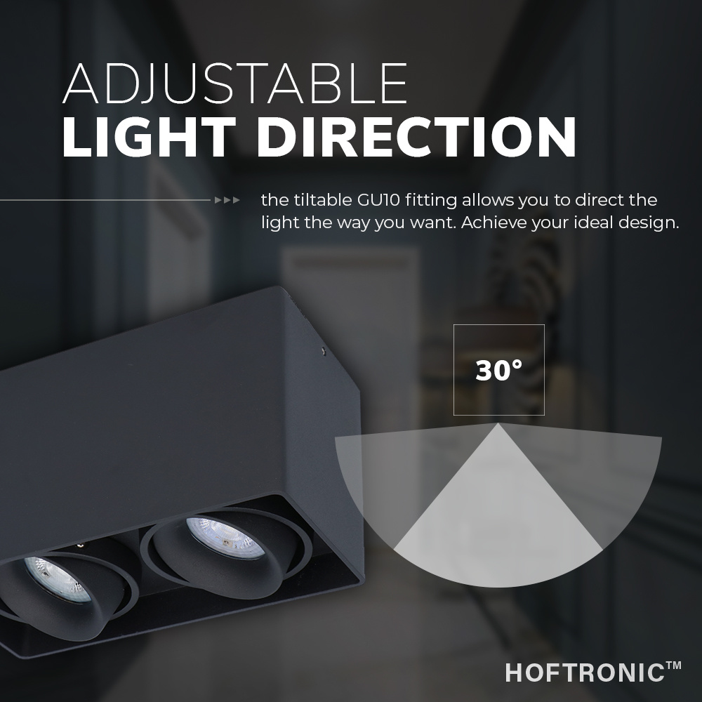 Dimbare LED Opbouwspot/plafondspot plafond Esto Zwart 2 lichts/dubbel kantelbaar incl. 2x GU10 spot 5W 4000K
