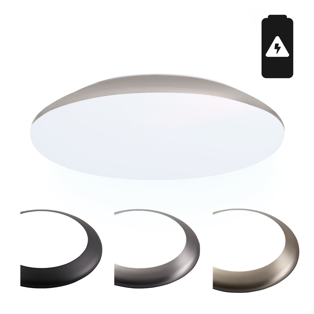 HOFTRONIC™ LED Bulkhead 30 cm Plafondlamp met noodaccu 18W 2100 Lumen 6500K Daglicht wit IK10 Chroom IP65 Waterdicht