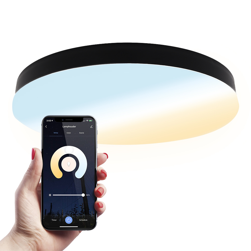 HOFTRONIC™ Lumi 16W Slimme plafondlamp badkamer zwart IP54 waterdicht Smart Home WiFi BLE 2700K 6500K White Ambiance Ø30 cm LED Plafonniere