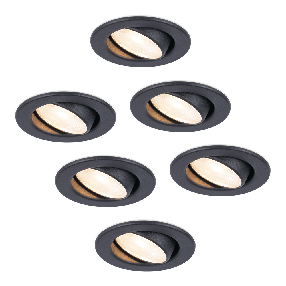 HOFTRONIC™ 6x Malta LED inbouwspots badkamer zwart IP44 5W 2700K warm wit dimbaar 5 jaar garantie