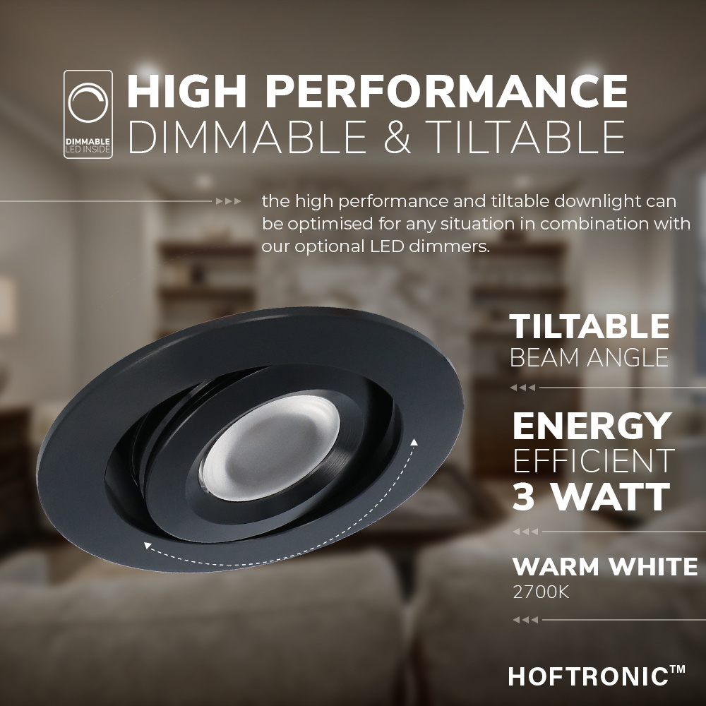 HOFTRONIC™ Sienna LED recessed spot Black 3 Watt - 12 Volt - 2700K - IP44 -  Tiltable