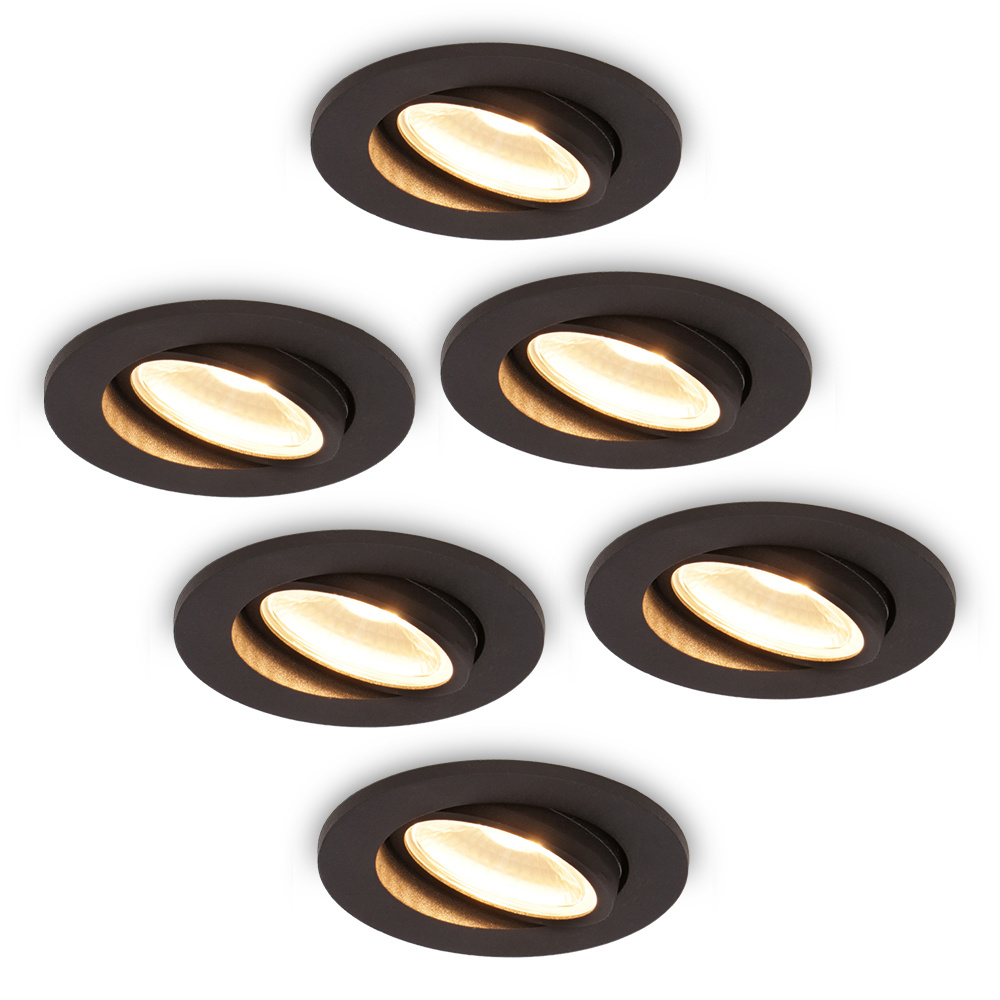 HOFTRONIC™ Set van 6 Dimbare LED inbouwspot Sierra ultra dun zwart 5 Watt 3 CCT IP65 360° kantelbaar