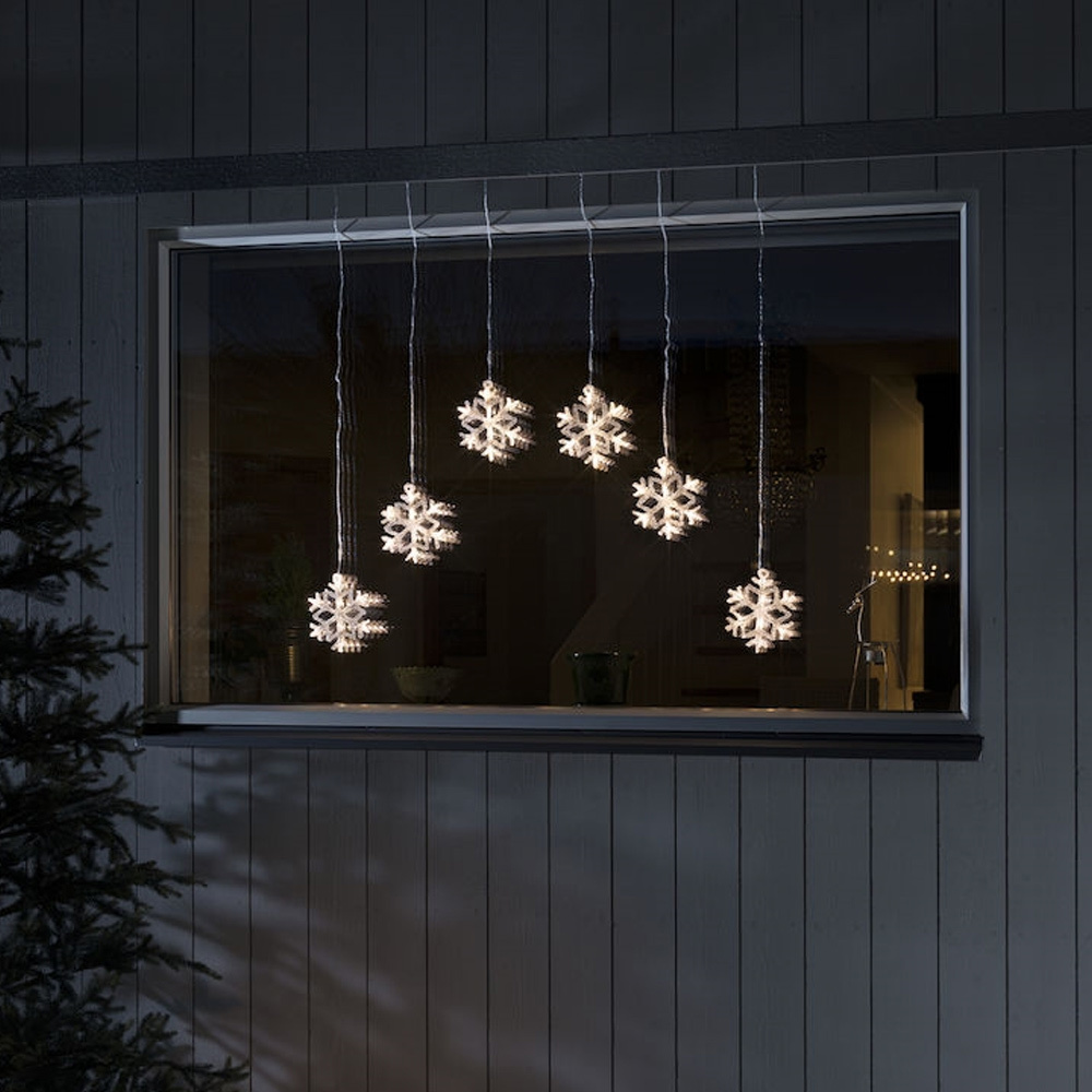 Konstsmide Lichtgordijn voor buiten - 6 sneeuwvlokken - 48 LEDs - Warm wit - Dimbaar - 0.9 meter - K