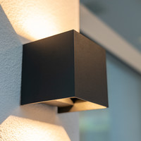 Set of 4 dimmable LED Wall light Kansas black 6 Watt - 3000K - Up & Down light - IP65 - Incl. dimmer with remote control