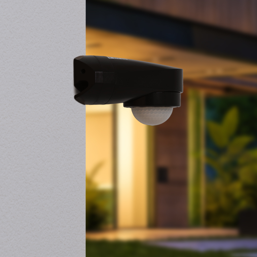 PIR bewegingssensor met schemerschakelaar 240° bereik 10 meter Maximaal 600 Watt opbouw kleur zwart IP65 afbeelding