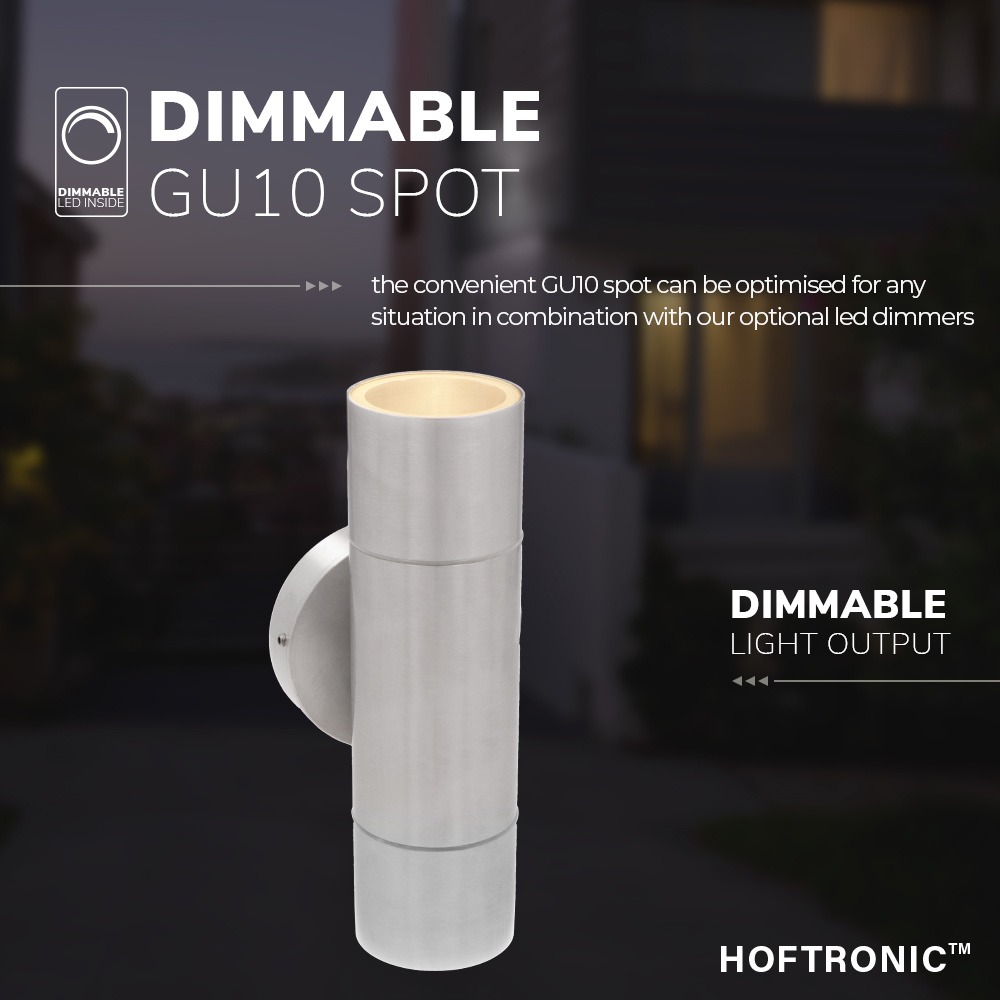 Dax LED dimbare wandlamp - Tweezijdig Up & Down - Neutraal wit 4000K - incl. 2x GU10 spots - IP65 voor binnen- en buitengebruik - RVS voor binnen en