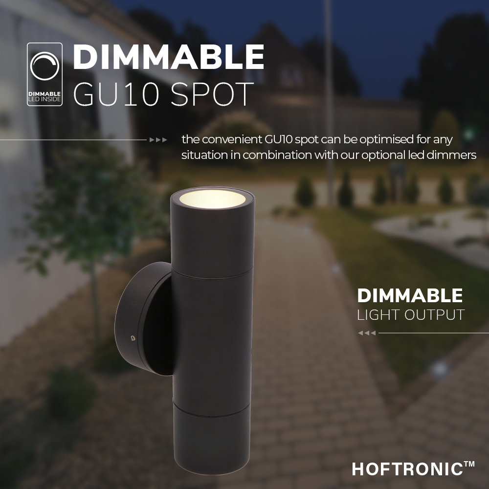 Dax LED dimbare wandlamp - Tweezijdig Up & Down - excl. 2x GU10 spots - IP65 voor binnen- en buitengebruik - Zwart voor binnen en buiten