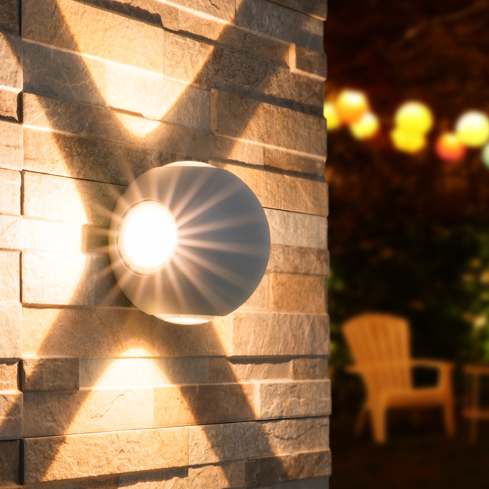 Austin LED wandlamp - 3000K warm wit - Rondom verlicht - Vierzijdig oplichtend - 4 watt - Up & down - Rond - Globe - Voor buiten en binnen - Grijs vo