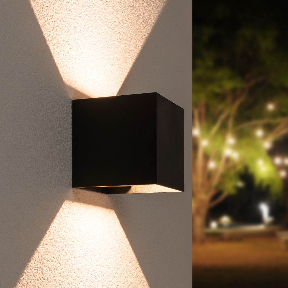 Kansas LED wandlamp - IP65 - 3000K warm wit - 7 watt - Up & down light - Kubus - Voor buiten en binnen - Zwart - Kubus Lamp voor binnen en buiten
