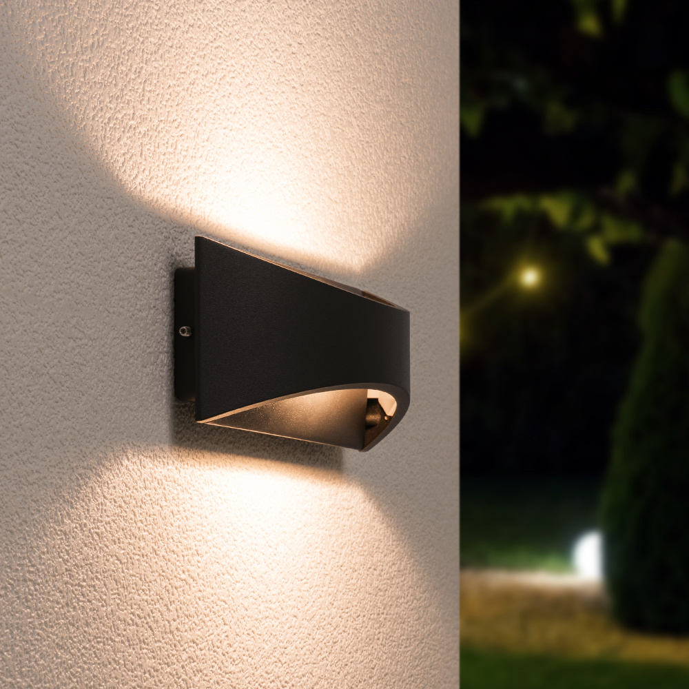 Lowa LED wandlamp - 3000K warm wit - 6 Watt - Up & down light - IP54 voor binnen en buiten - Moderne muurlamp - Tweezijdig - Zwart voor binnen en bui