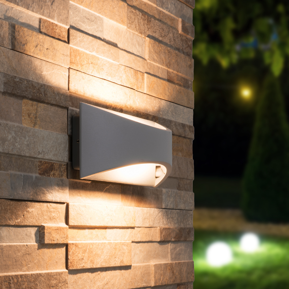 Lowa LED wandlamp - 3000K warm wit - 6 Watt - Up & down light - IP54 voor binnen en buiten - Moderne muurlamp - Tweezijdig - Grijs voor binnen en bui