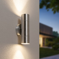 Dax LED dimbare wandlamp - Tweezijdig Up & Down - Neutraal wit 4000K - incl. 2x GU10 spots - IP65 voor binnen- en buitengebruik - RVS