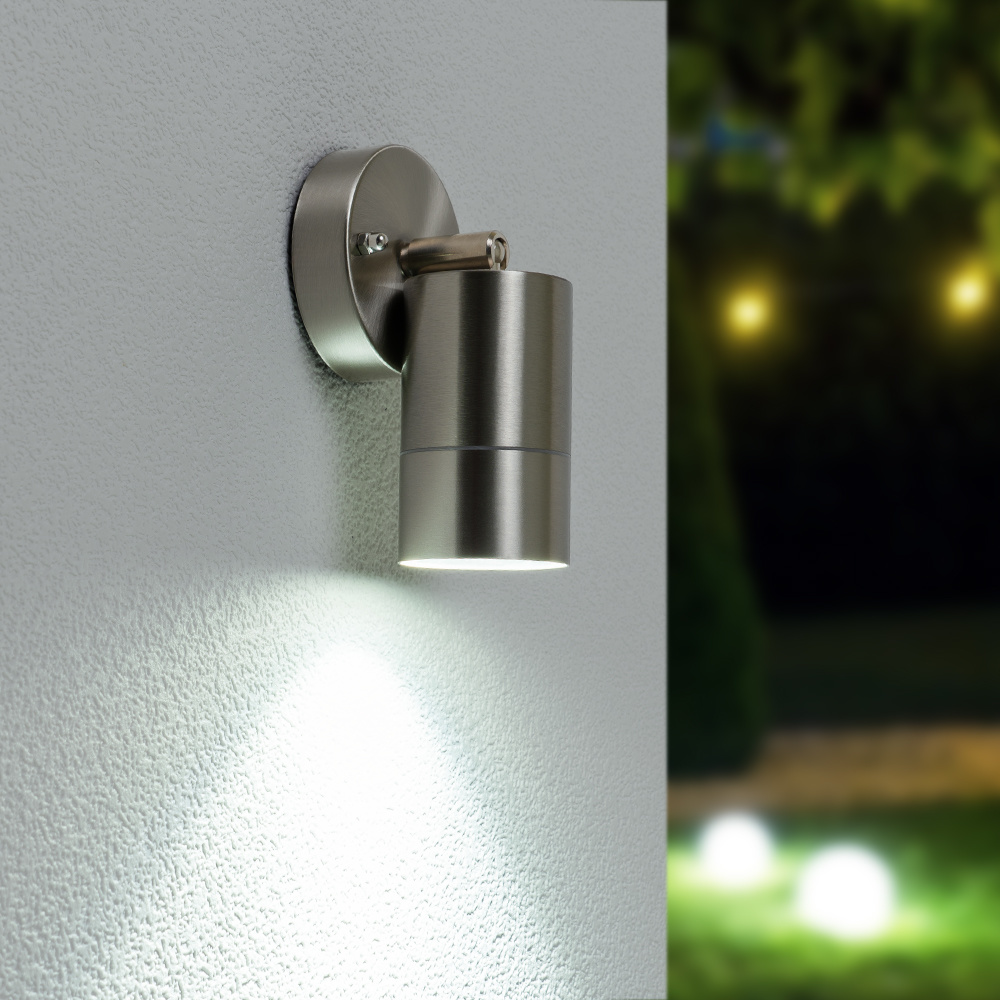 HOFTRONIC™ Lago kantelbare wandlamp Dimbaar IP44 Incl. 6000K Daglicht wit GU10 spotje Spotlight voor binnen en buiten Geschikt als wandspot en plafondspot RVS