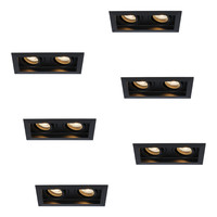 6x Durham dubbele LED inbouwspot - 2x5 Watt - Warm wit 2700K - Kantelbaar - Dimbaar - voor binnen - Zwart