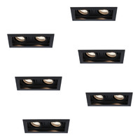 6x Durham dubbele LED inbouwspot - 2x5 Watt - Neutraal wit 4000K - Kantelbaar - Dimbaar - voor binnen - Zwart