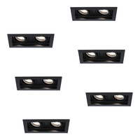 6x Durham dubbele LED inbouwspot - 2x5 Watt - Daglicht wit 6000K - Kantelbaar - Dimbaar - voor binnen - Zwart