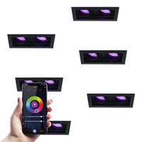 6x Durham dubbele smart LED inbouwspot - 2x5.5 Watt - RGBWW - WiFi+BLE - Kantelbaar - Dimbaar - voor binnen - Zwart