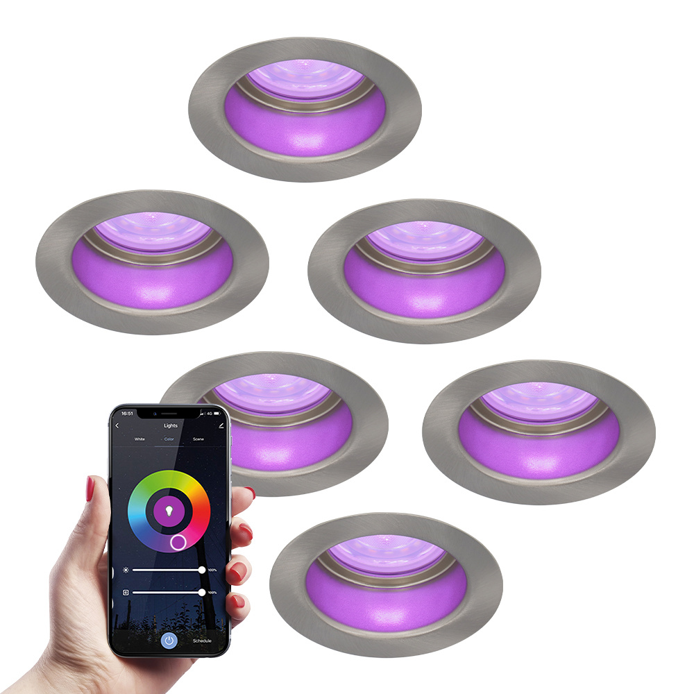 HOFTRONIC SMART 6x Mari smart LED inbouwspot verzonken - 5.5 Watt - RGBWW - WiFi+BLE - Verwisselbare