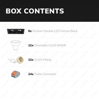 6x Durham dubbele LED inbouwspot - 2x5 Watt - Daglicht wit 6000K - Kantelbaar - Dimbaar - voor binnen - Zwart