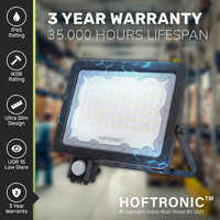 Beam LED Fluter mit Bewegungsmelder & Dämmerungsschalter - 50 Watt 5000lm ersetzt 450 Watt - 6400K tageslichtweiß - IP65 3 Jahre Garantie