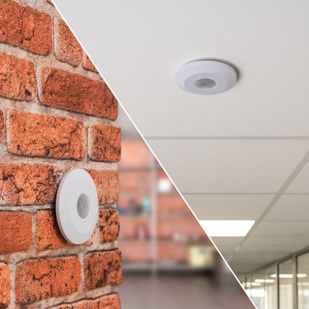 PIR bewegingssensor met schemerschakelaar 360° bereik 6 meter Maximaal 1000 Watt IP20 opbouw kleur wit